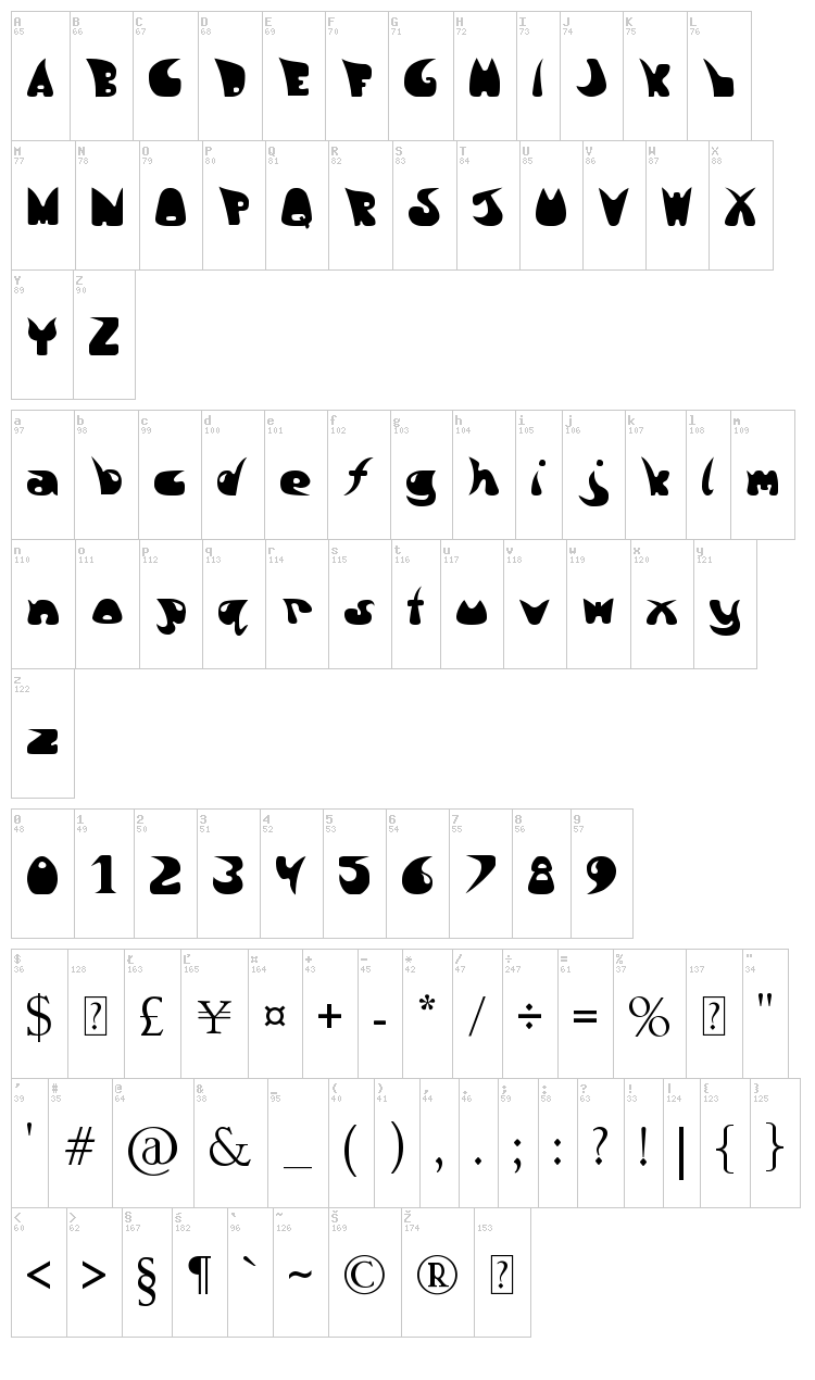 Lava Silhouettes font map